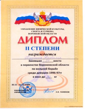 Первенстве. области. Диплом. за победу в. по вольной борьбе.